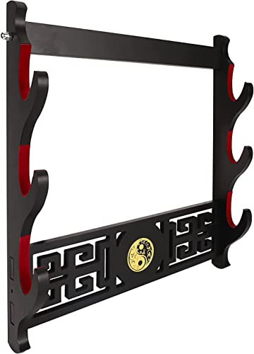 Dfdvye Schwerthalter Katana Wandhalterung – 3-Tier Tai Chi Symbol samtgepolsterter Katana Halter Samurai Schwert Display Rack Zauberstab Lichtschwert Wakizashi Schwert Ständer Display Aufhänger