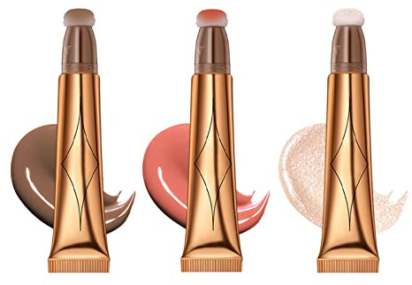 Ofanyia 3Pcs Blush & Contour Highlighter Wand, Liquid Glitter Face Stick with Cushion Applicator, Silky Smooth Blendable Shimmer Beauty Wand for Cheekbone Glow 10 g (Pack of 1)