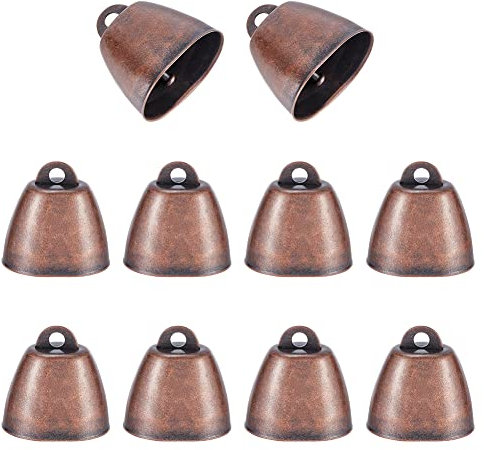 NBEADS 10 Stück Kuhglocke, Handwerk Glocken Bauernhof Tierglocke ziegenglocke Retro Weihnachten Eisenglocke Anhänger Metall Haustier Glocken Geräuschmacher Ruf Glocken Für Rinder Pferd Schafe, Rot