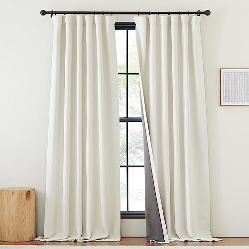 NICETOWN Thick Faux Linen 100% Blackout Curtains for Bedroom, Pinch Pleated Light Blocking Thermal Curtains & Drapes Soundproof Window Treatments for Living Room, Natural, W50 x L84, 1 Panel
