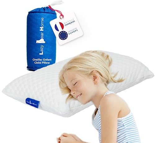 Lazy Bear Home | Oreiller Memoire Forme Enfant 2 Ans+ | Oreiller Ergonomique Cervical Sécurisé | Coussin Enfant Hypoallergénique | Certifié Oeko-TEX | Marque FR, Fabriqué UE | 49x27x7cm