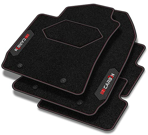 MOTOS Personalisierte Velours-Fußmatten Carbon Series passend für Volvo C30 2006-2012 - Premium, Carbon, Rot Frischen Sie den Look Ihres Autos mit Automatten im hochmodernen Carbonfaser-Design auf