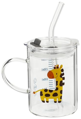 BESPORTBLE 1 tasse à eau en forme de fauve pour enfants - Tasse à thé avec paille - Anti-déversement - Tasse à eau avec échelle - Petite tasse à lait en verre pour enfants et bébés - Transparent