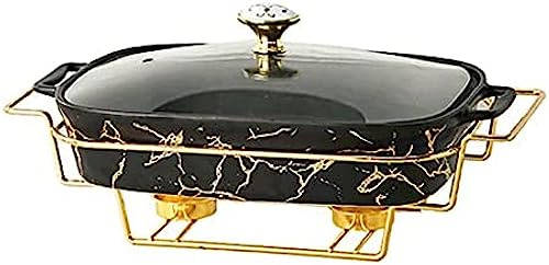Ceramic Rechauds Buffet Set, Marble Finish Rechaud, Rectangular Rechauds for Buffet/Wedding/Party/Banquet/Catering Events,Black,B,Friendly321