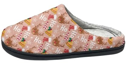 Howilath Weihnachten Frauen warme Hausschuhe Schneeflocke Rentier Haus Hausschuhe Süßigkeiten Pfeife Holly Männer Baumwolle Hausschuhe Weihnachtsglocke Socke Rosa Hausschuhe-40-41