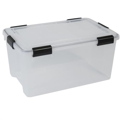 Kreher® Wasserdichte Aufbewahrungsbox mit Deckel, Lagerbox 50 Liter Transparent, 59 x 39 x 29 cm