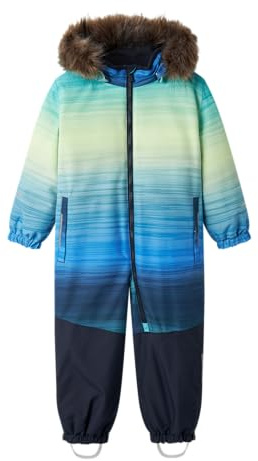 NAMN IT Pojkens snödräkt, Mörkt denim/Aop: flöde, 104 cm