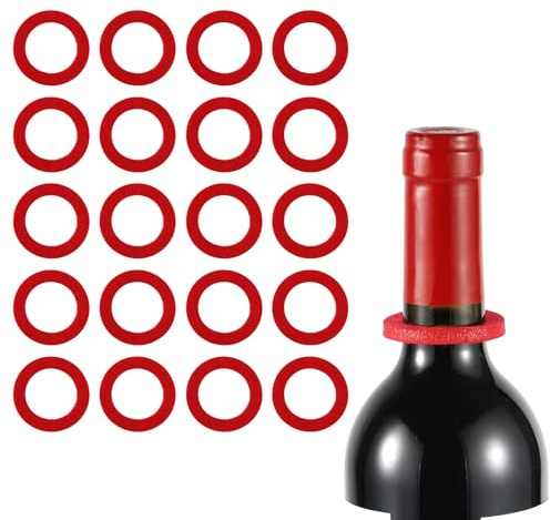 PEUTIER 20pcs Felt Wine Drip Ring, Wine Drip Collar Disposable No Spill Wine Bottle Drip Stopper Wine Drip Stop Ring Guard Leak Stopper Accessories Gadgets Gift for Bar Kitchen Party(Red)