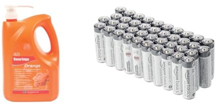 Swarfega Orange Hand Wash, Solvent-Free Heavy Duty Hand Cleaner with Natural Scrub and Moisturisers, Gentle on Skin 4L Cartridge & Amazon Basics AA Alkaline Batteries, Industrial Double A