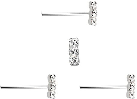 DENI 3 Nasenstecker mit geradem Stab aus Silber mit 3 runden Zirkonia-Steinen, Länge 5 mm, Sterlingsilber