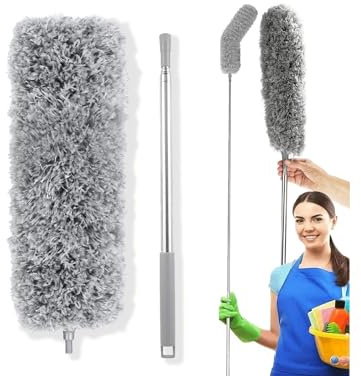 Przydasie Teleskop Waschbar - Teleskopischer Staubwedel XXL - 280 cm ausziehbarer Mikrofaser-Staubwischer - Flexibler Staubbesen für hohe Decken, Ecken & schwer zugängliche Stellen - Wiederverwendbar