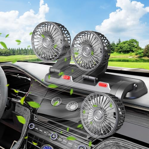 IXYHKB 5V USB Auto Ventilator, Dreiköpfiger Auto Lüfter Gebläse, KFZ Lüfter mit 2 Geschwindigkeiten, 360°-Drehung Einstellbarer Lüfter, KFZ Ventilator Leise für LKW Van SUV RV Fahrzeuge