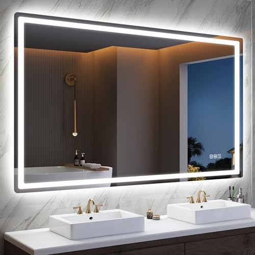 STARLEAD Badrumsspegel med LED-belysning, 120 x 70 cm, stor LED-spegel med 3 ljusfärger, anti-imma, minne, IP44, härdat glas, horisontell/vertikal