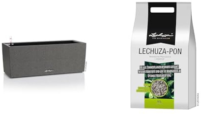 Lechuza BALCONERA Stone 50 graphitschwarz 15652 & PON 18 Liter Pflanzsubstrat, Neutral