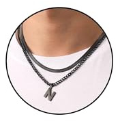 Kette Herren Halskette Kette mit Buchstaben Geschenke für Männer Junge | Silber Gold Schwarz Edelstahl Doppelkette Necklace Men Geburtstage 18+20 Inches