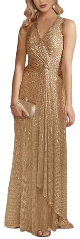 Sequin Evening Dress Elegant V Neck Floor Length Prom Dresses Luxury Cocktail Party Dress Champagne