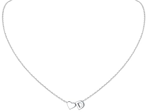 ChicSilver 925 Silber Kette mit Buchstabe Herz, Halskette Silber/Gold Damen | Silberkette mit Initialen A-Z Buchstaben Anhänger, Kleine Herzkette Modeschmuck für Frauen Mädchen