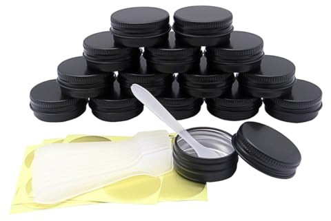 Wopanxye 15-pack 15 g resestorlek aluminiumburkar, 15 ml svarta metallburkar