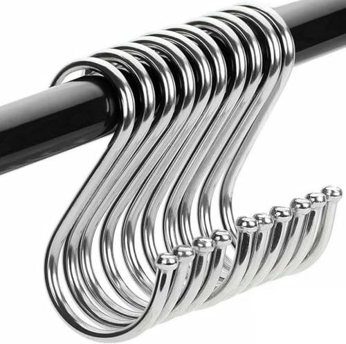 ruitao 10 Pack in S Shaped Hooks Hanging Hooks Hangers for Bathroom, Bedroom, Office, Kitchen Pot Pan Hanger Clothes Storage Rack Polished for Your Pots and Pans, Utensils, Towels, Ties(Grey & Large)