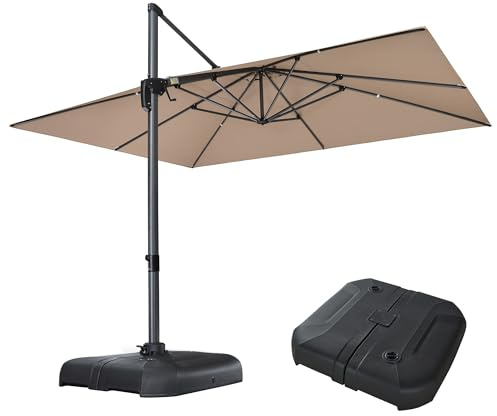 PURPLE LEAF Parasol Déporté 3 x 4 m Taupe avec Pied Inclinable UPF 50+