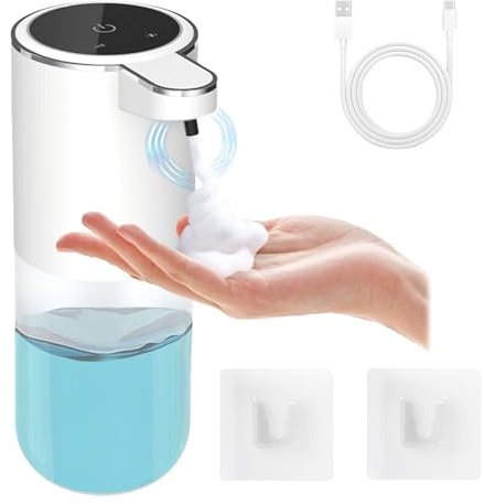 AMFUN Automatic Soap Dispenser, 400 ML Rechargeable Non-Touch Foam Soaps Dispenser with 4 Adjustable Levels,IPX5 Waterproof Soaping Dispenser for Kitchen, Bathroom, School, Hotel