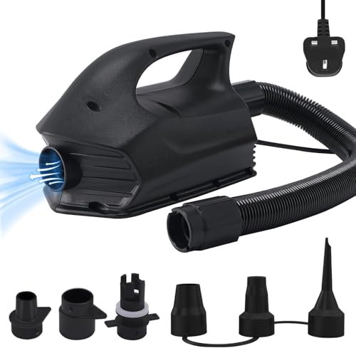 LUKVCIY SUP Pump,Portable Electric Pump,220-240V/600W 2PSI Air Pump,Quick-Fill Inflator Deflator With 6 Sizes Nozzle for Paddle Board/Air Mattress/Air Bed/Paddling Pool/Swimming Ring etc, Black