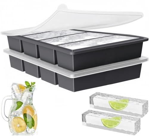 Silicone Ice Cube Trays Large for Whisky, Collins Ice Cube Mold Tray with Lid Also Used for Butter Mold, Easy Release Reusable, 2 Count