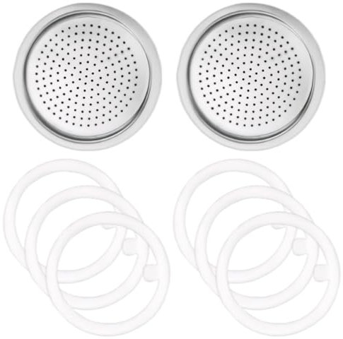 Dichtung Silikon und Ersatzsiebe für Kaffeemaschine,Dichtung 2 Tassen Passend für Bialetti,Enthält 6 Stück Espressokocher Dichtungsring und 2 Stück Ersatzsiebe