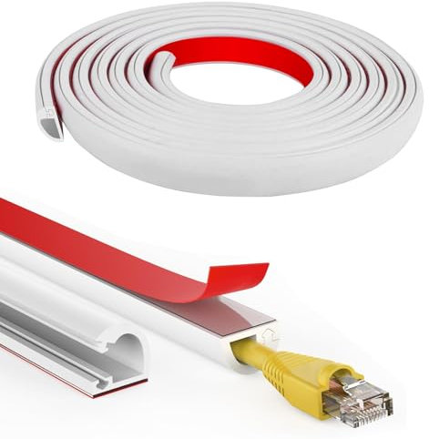 2 Meters Cable Conduit, Mini Cable Trunking White Cable Trunking for Electric Cables 14x10mm, Flexible Self Adhesive Tape Cable Duct to Hide 1 Wire Covers for Cables Cord Hider for Wall Floor（1PCS*2M）