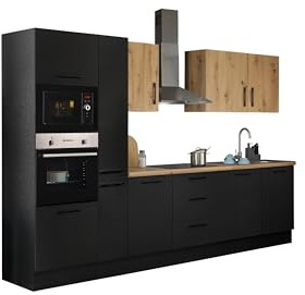 TURIN ZBM Küchenzeile ohne Küchengeräte Küche Artisan Eiche Optik Schwarz | 310 x 211 x 60 cm (B/H/T), Küche ohne Elektrogeräte, Einbauküche ohne Geräte, geräumig, mit viel Stauraum, modernes Design