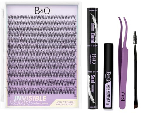 B&Quagen Lash Extension Set Venus Invisible Band Wimpern Extensions Set 7 tage halt 8-18 MIX Cluster Lashes C curl Unsichtbare Künstliche Wimpern(Venus style-C-8-18MIX)