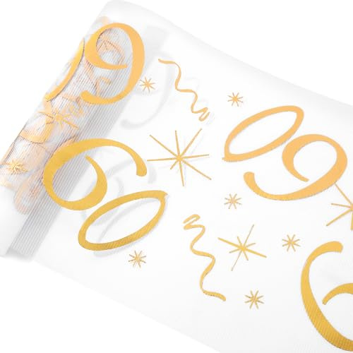 Tischläufer 60 Geburtstag - 28cm x 10 Meter Goldener Tüllfolien-Tischband, 60 Geburtstag Mann Frau Deko, Geeignet für Geburtstagsfeier als Geburtstagsdekoration