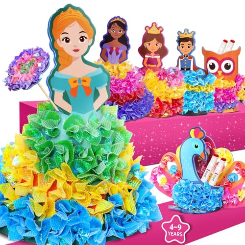 mliinjoy Poke Art Prinzessin Bastelset Kinder, Basteln Mädchen Geschenke ab 4 5 6 7 8 9 jahre, 7 stehende Figuren & 800+ Stoffteile,Geschenke für Kinder zu Geburtstagen, Ostern und Weihnachten