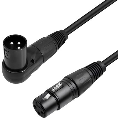 LICAEVEY 90-Degree XLR Microphone Extension Cable - 3 Pin Male to Female Mic Cord, 24AWG Shielded for Studio Mixers, Speakers & Sound Interfaces (30cm / 11.81in)