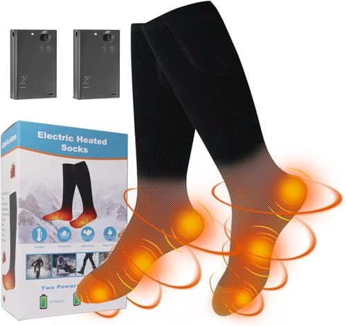 Electric Heated Socks,Battery Powered Heated Socks for Men & Women - Washable Thermal Foot Warmers Socks for Skiing,Hiking,Fishing,Camping