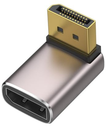 jiingekk Adaptador DisplayPort 1.4 8K en ángulo recto DisplayPort macho a hembra, conectores verticales, extensor convertidor 8K a 60Hz codo de aluminio