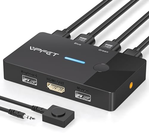 AILVLVNG 8K@60Hz HDMI KVM Switch 2 PC 1 Monitor USB Commutateurs KVM pour 2 Ordinateurs Partageant Un Moniteur et Un Clavier/Souris, avec Contrôleur de Bureau et 2 Câbles USB, Plug and Play