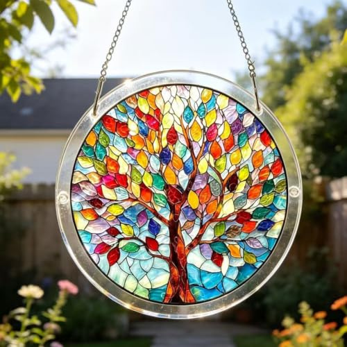 Acrylic Puzzles Suncatcher, Tree of Radiant Glass Puzzle, Acrylic Jigsaw Puzzle Window Hanging, Stained Garden Decor, DIY Suncatcher Kits Gifts for Birthday Home Decor