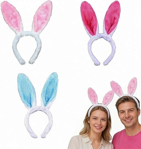 FMPXYYA Diademas con Orejas de Conejo 3 Unidades Accesorios para Disfraces 29x12cm Ideal para Pascua Fiestas y Mascotas