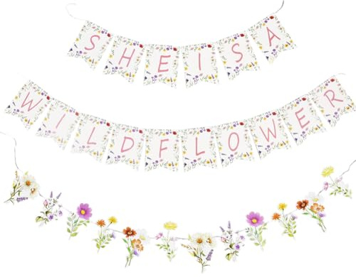 SOFPLATE Striscione Floreale da Appendere Striscione da Parete Primaverile Carta Colorata Tema Floreale Estetico Parole in Fiore She IS A Wild Flower Set di Ghirlande di Bandiere per Forniture p
