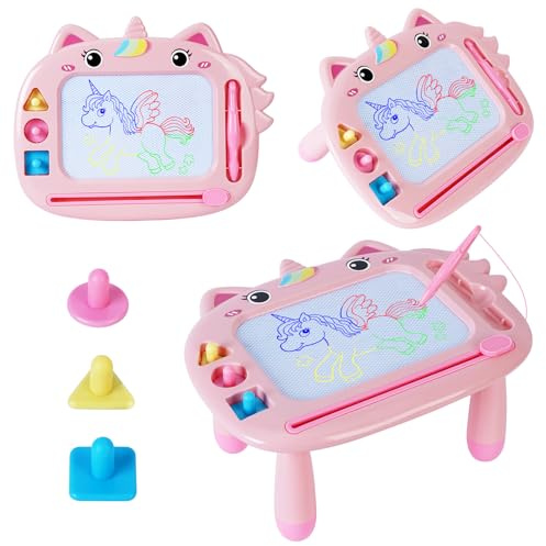 Maltafel Zaubertafel mit Beinen, Magnetische Zeichenbrett Lernspielzeug für Kinder Zeichentafel mit 3 Stempeln Magic Painting Board Pädagogische Spielzeug für 1-5 Jahre Jungen und Mädchen Geschenk