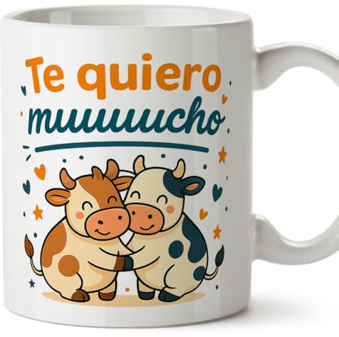 MUGFFINS taza graciosa Te quiero muuuucho en Español para enamorados y aniversario | tazas originales para regalar | regalos San Valentín, novios, amor, romántico | Pareja v2
