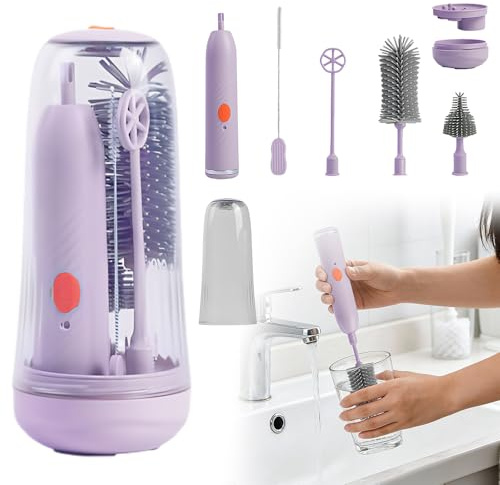 Wxeadu Electric Baby Bottle Brush Set, 360° Rotation bottle washer Brush, Portable Bottle Brushes with UV Steriliser, Travel bottle cleaner Set, Nipple and Straw Brush, Bottle Drying Rack,Rechargeable