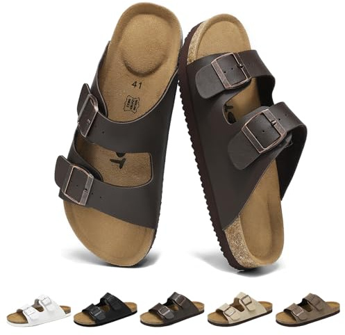 Wizshoe Sandalias Hombre Zuecos Piel Hebillas Zapatillas Verano Marrón 44 EU