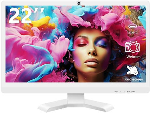 Pisichen 22 inch Touch Screen Monitor with Webcam FHD 1920x1080P Computer Monitor FreeSync HDR HDMI Ports Eye Care Frameless VESA Mount