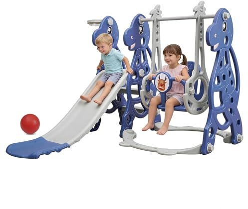 3 i 1 inomhus/utomhus rutschkana för barn med gunga och basketkorg, motorik resa baby klättring present barn 1+ år