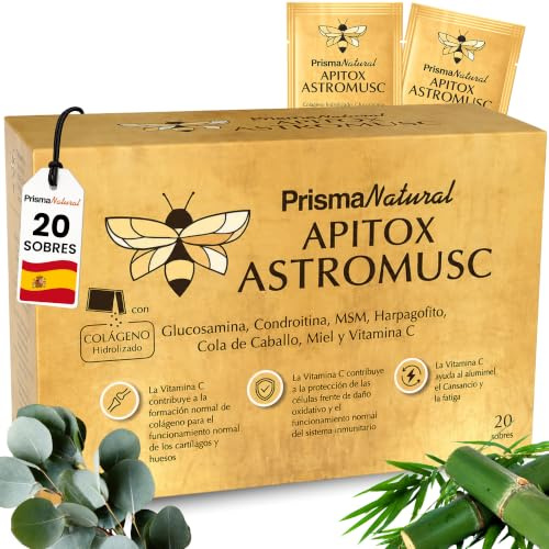 APITOX Astromusc 20 Sobres | Colágeno Hidrolizado 5000mg con Glucosamina, Condroitina, MSM y Vitamina C | Articulaciones y Huesos | Reduce el Cansancio | Sabor Limón - Prisma Natural