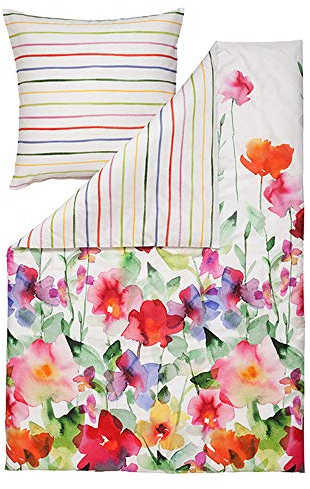 Estella Wendebettwäsche Set Aquarell 4703 985 Blumen Mako Satin 135 cm x 200 cm
