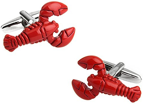 Boutons de manchette homard rouge dans une boîte de présentation de luxe gratuite. Nouveauté poisson nourriture thème bijoux