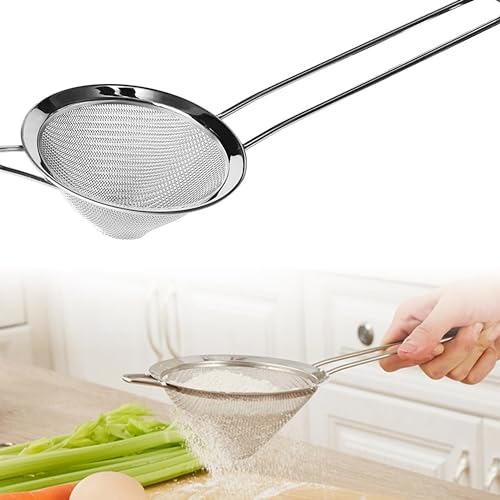 MINGZE Cocktail Colador fino de acero inoxidable profesional herramienta de barra cónica colador de malla plata, Tamiz de alimentos Cóctel de acero inoxidable Malla fina Cónica Tamiz de colador de 9cm